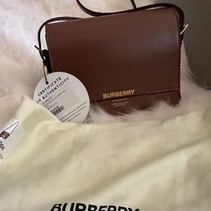 Burberry Smooth Calfskin Two Tone Small Grace Bag Malt Brown Black